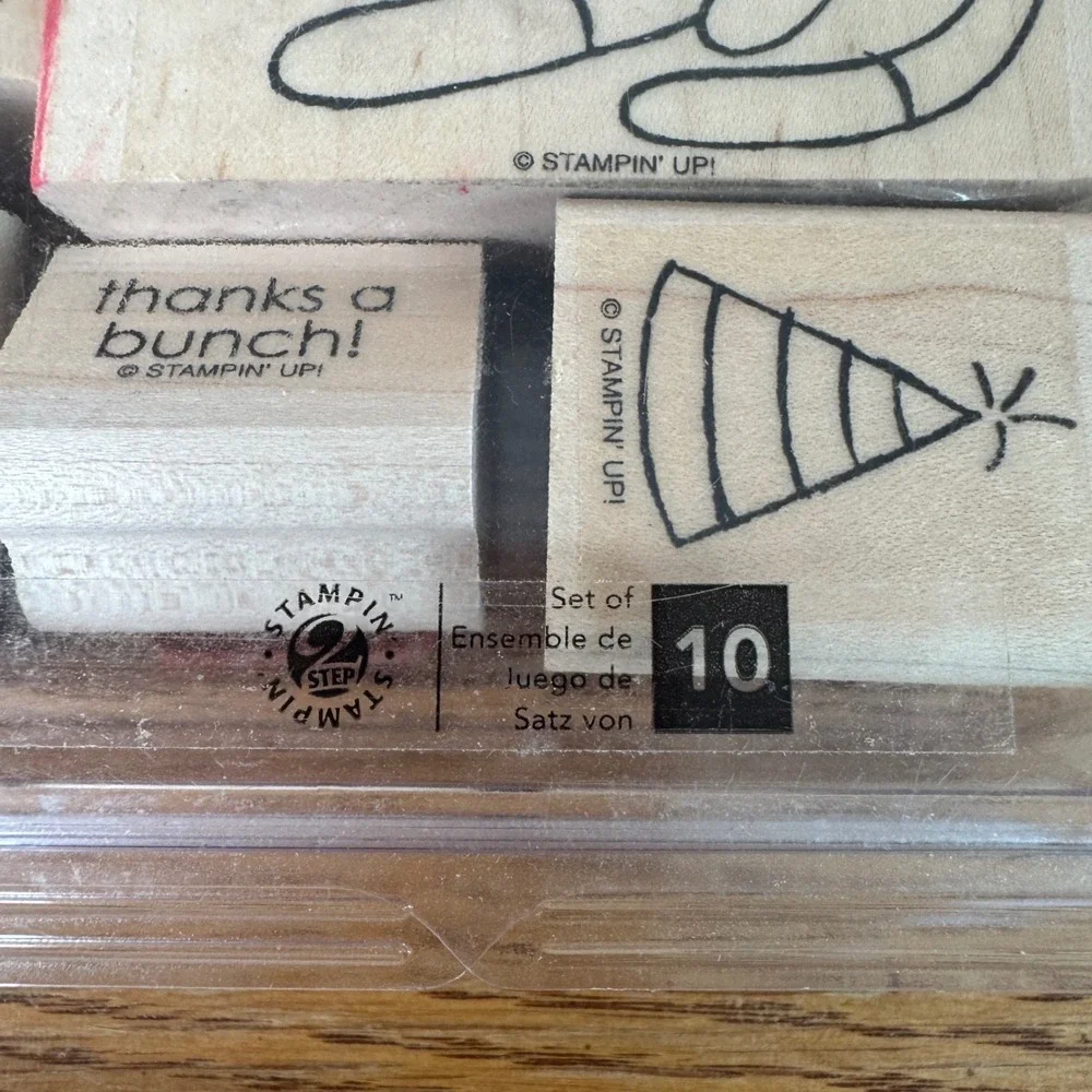 Stampin Up Sock Monkey Two-Step Wood Mount Rubber Stamp Set of 10 Birthday Theme